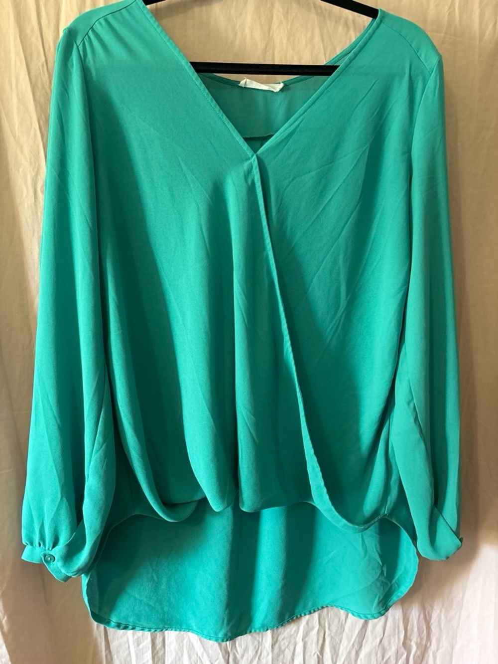 Lush Teal Draped V-Neck Blouse